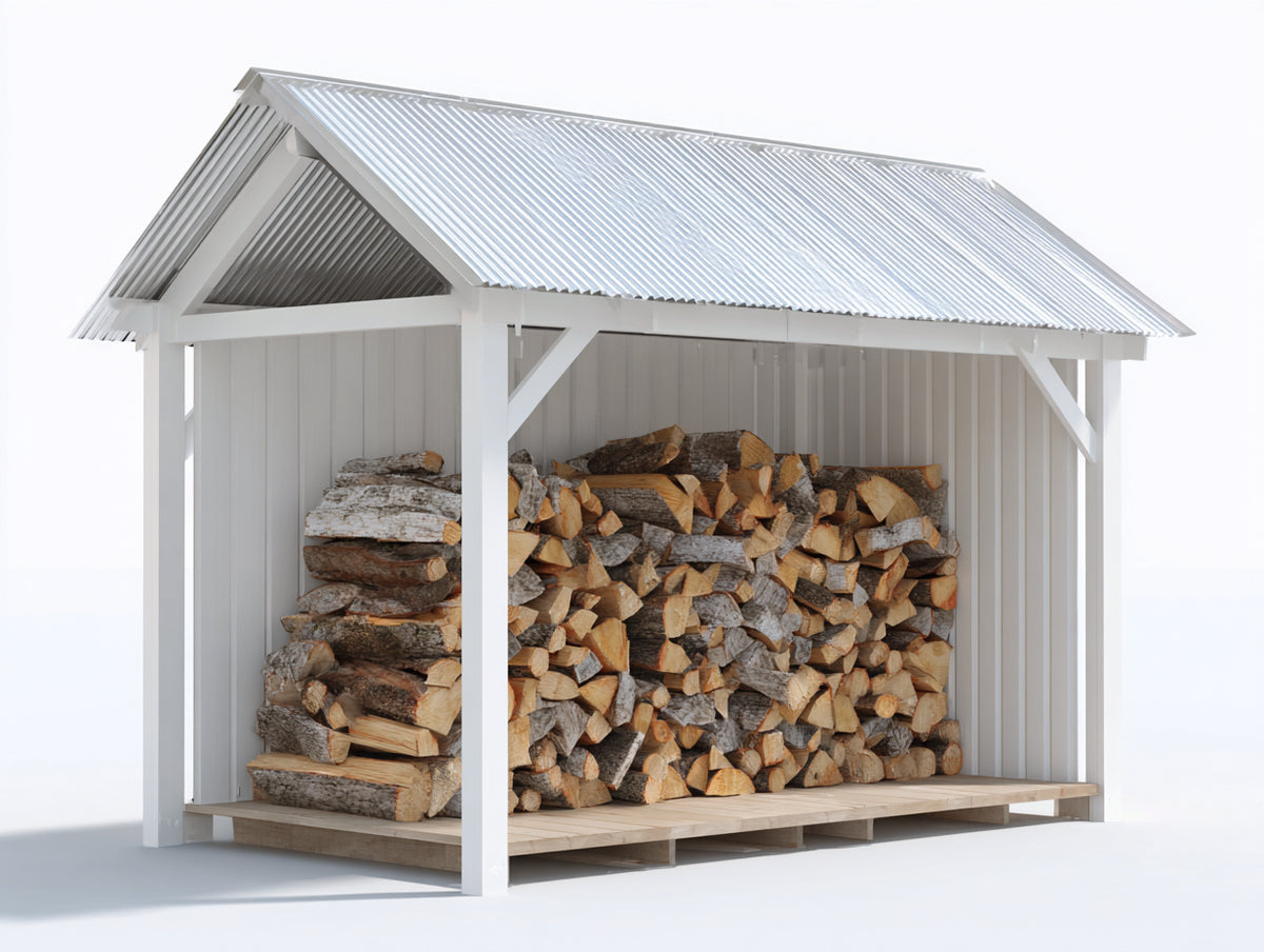 Abri à bûches - Bois - 235 x 110 x 210 cm - Blanc-Argent-Bois naturel - Style chalet contemporain
