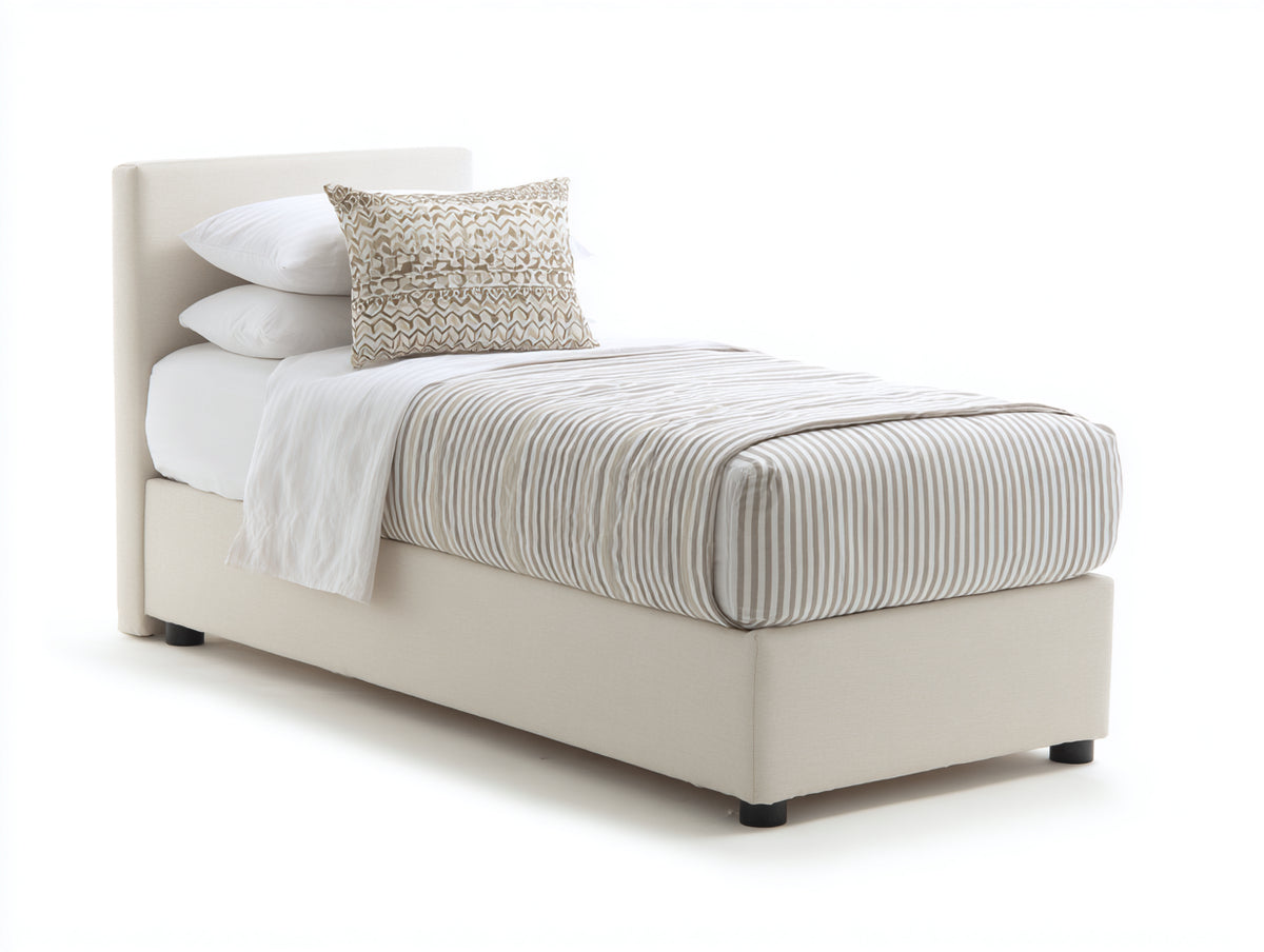 Lit simple - Tissu - 210 x 105 x 110 cm - Beige clair - Style moderne