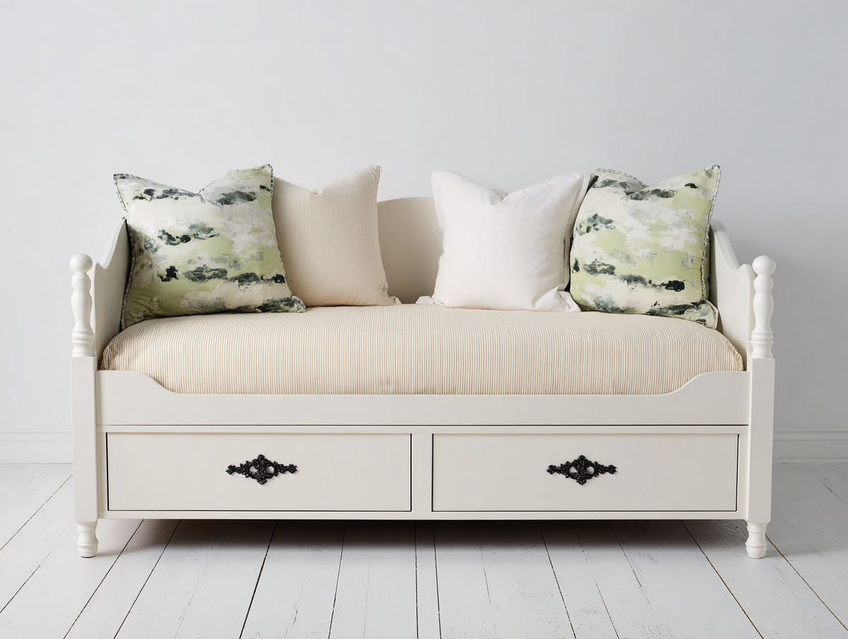 Canapé lit - Bois - 200 x 95 x 96 cm - Blanc cassé - Style vintage