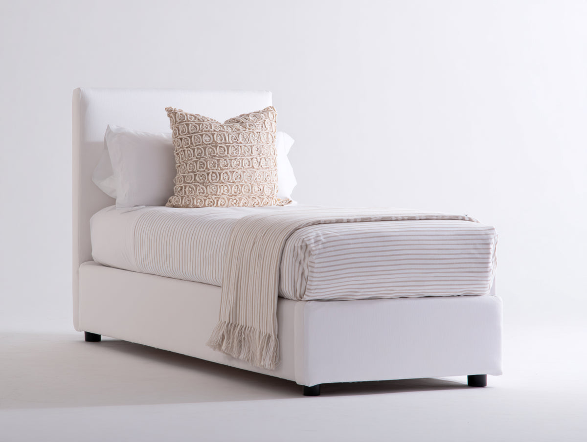 Lit simple - Tissu - 208 x 104 x 108 cm - Blanc - Style contemporain