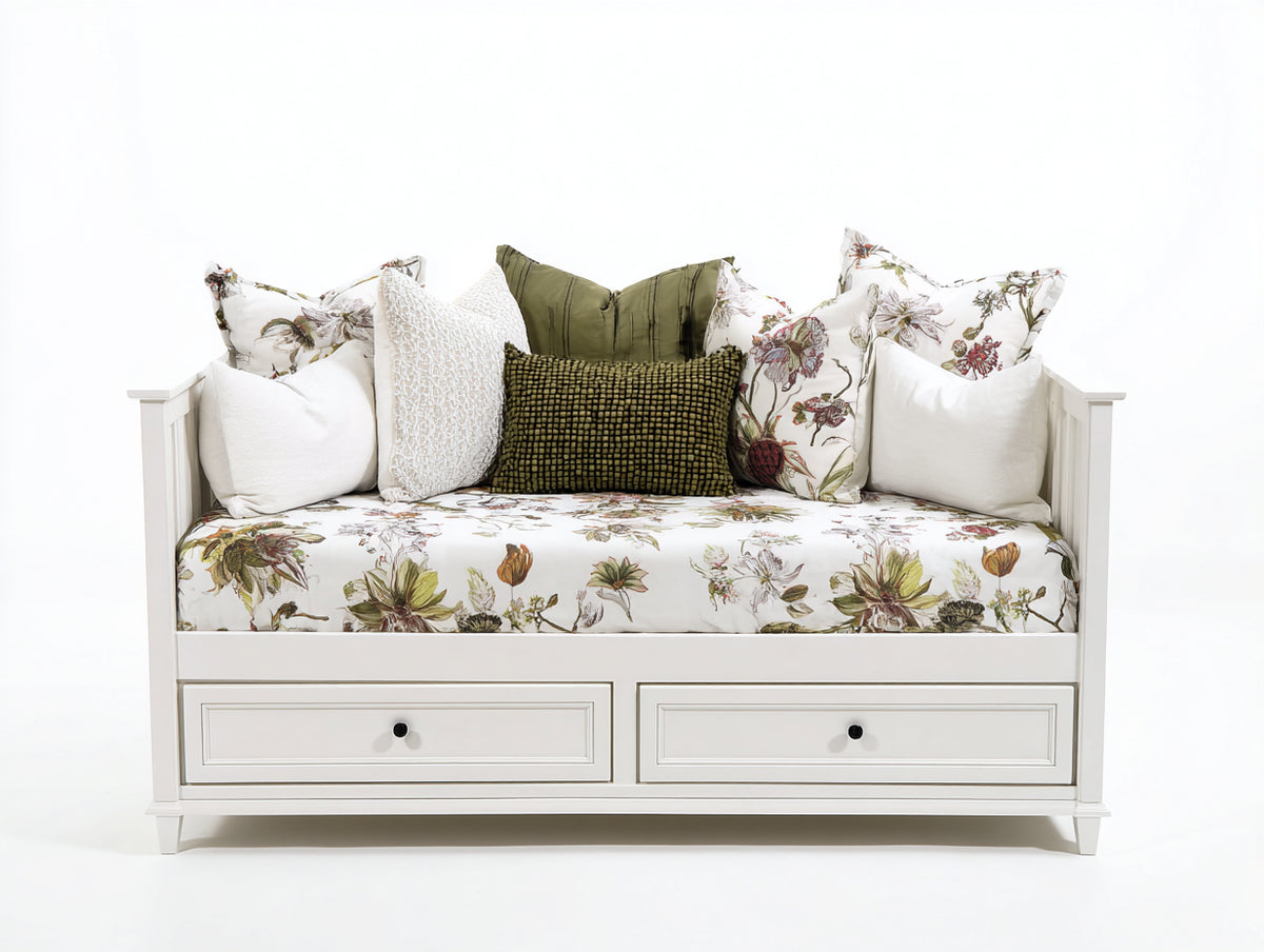 Canapé lit - Bois - 200 x 95 x 90 cm - Blanc cassé - Style champêtre