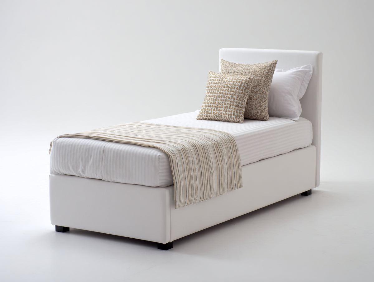 Lit simple - Similicuir - 210 x 105 x 110 cm - Blanc - Style moderne