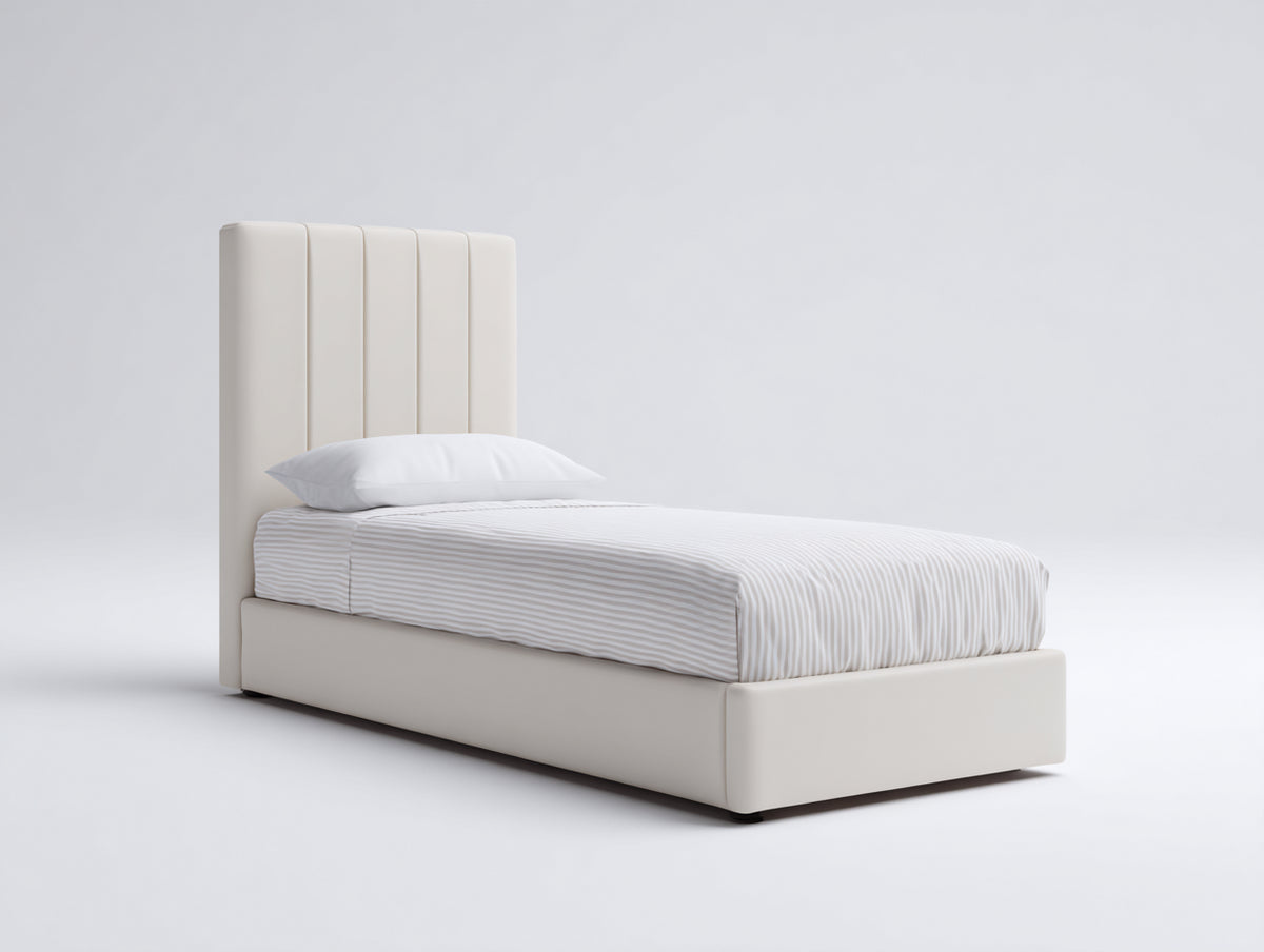 Lit simple - Similicuir - 209 x 105 x 113 cm - Blanc cassé - Style épuré