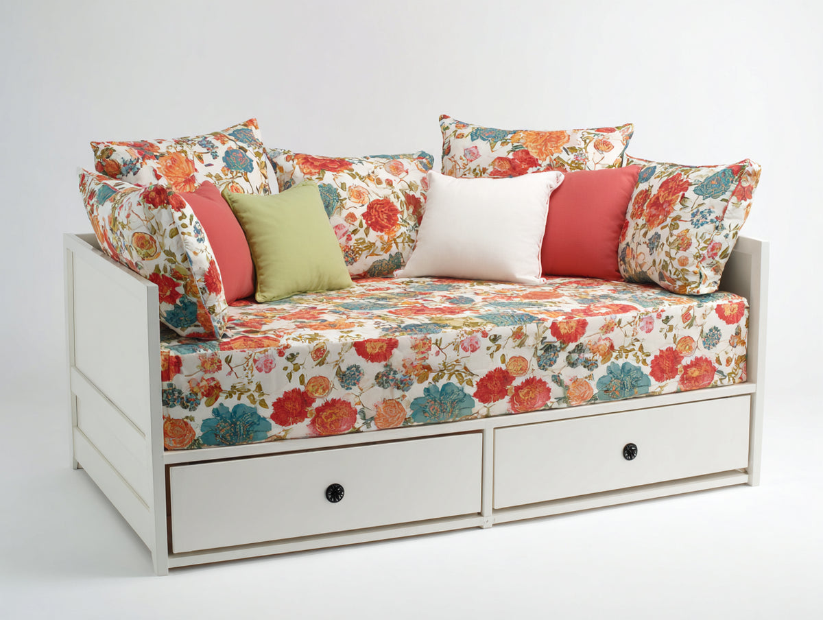 Canapé lit - Bois - 200 x 96 x 87 cm - Blanc ivoire - Style romantique