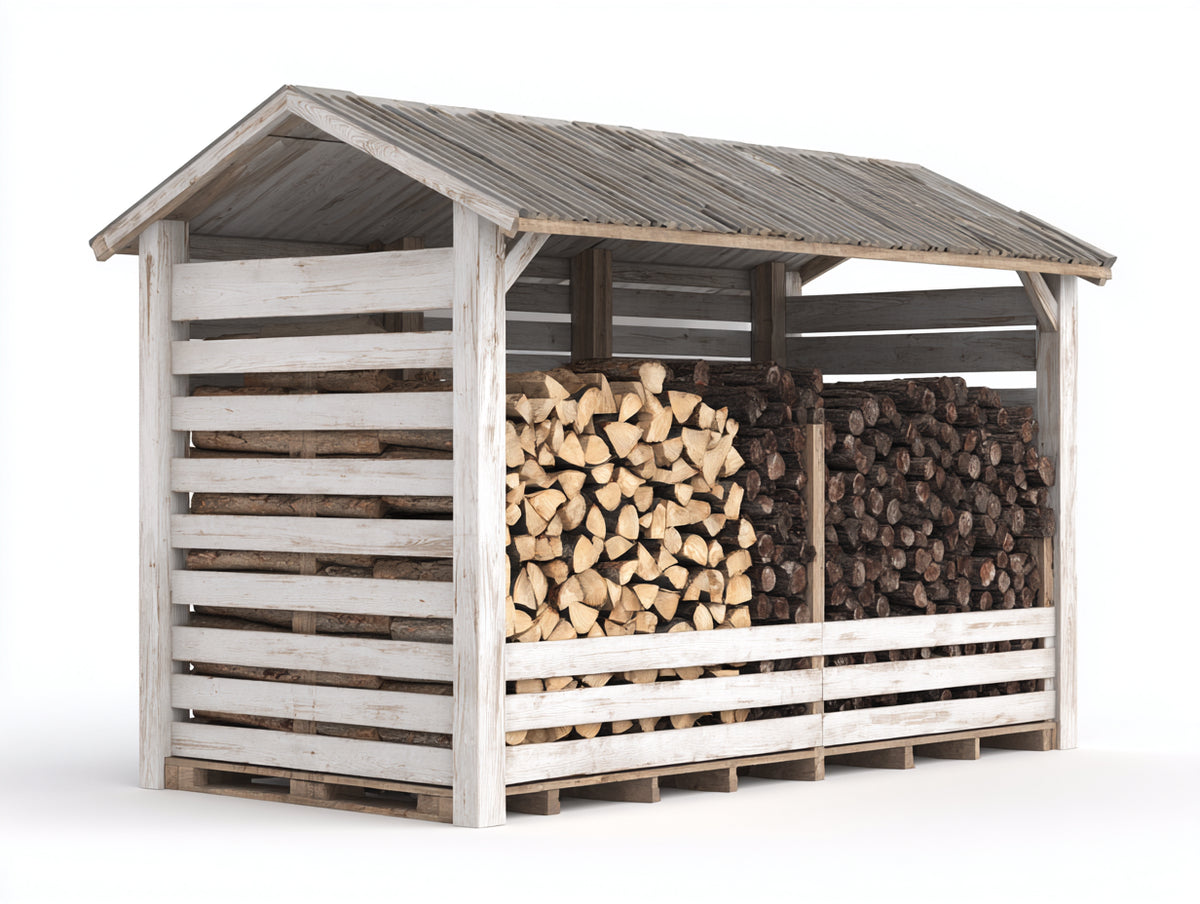 Abri à bûches - Bois - 240 x 98 x 198 cm - Blanc-Gris-Bois naturel - Style traditionnel