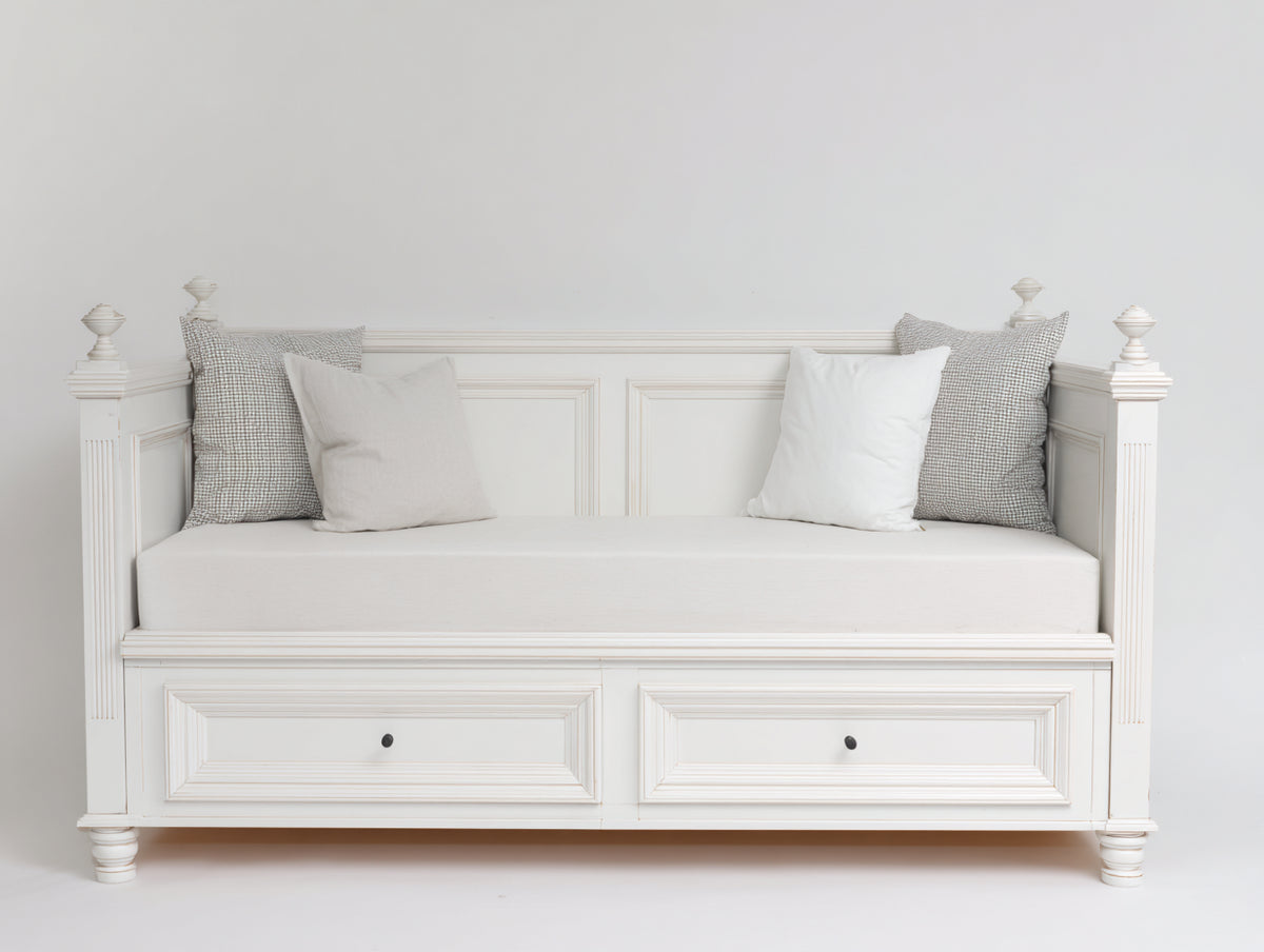 Canapé lit - Bois - 210 x 100 x 105 cm - Blanc ivoire - Style classique