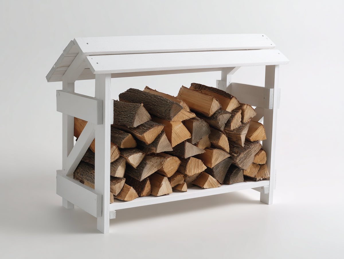 Abri à bûches - Bois - 125 x 58 x 118 cm - Blanc - Style épuré