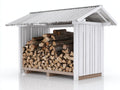 Abri à bûches - Bois - 185 x 88 x 178 cm - Blanc-Argent-Bois naturel - Style rustique contemporain