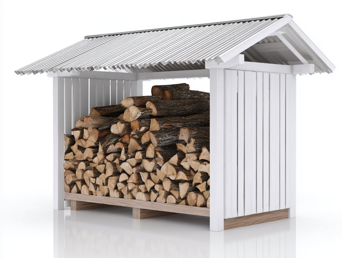 Abri à bûches - Bois - 185 x 88 x 178 cm - Blanc-Argent-Bois naturel - Style rustique contemporain