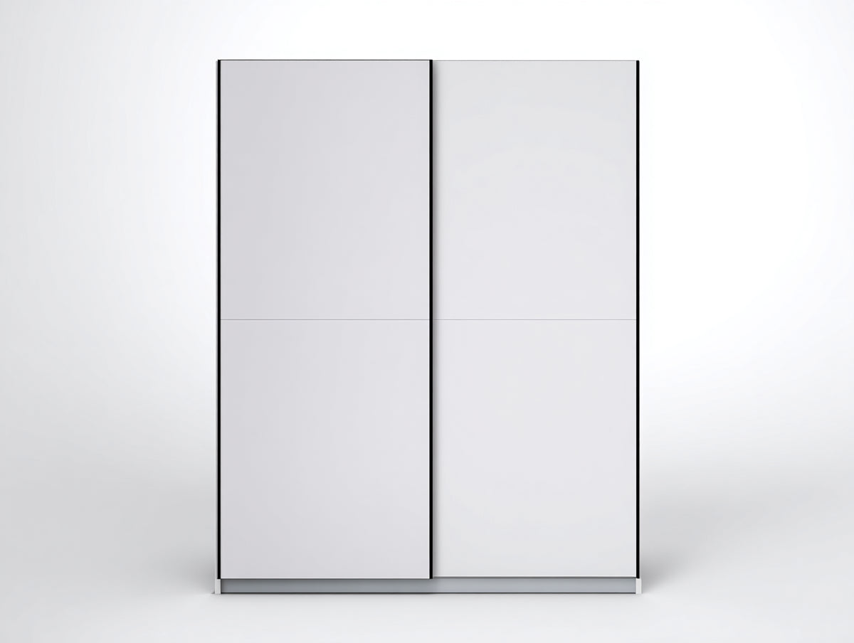 Armoire - Bois - 140 x 60 x 200 cm - Blanc mat-Noir - Style minimaliste