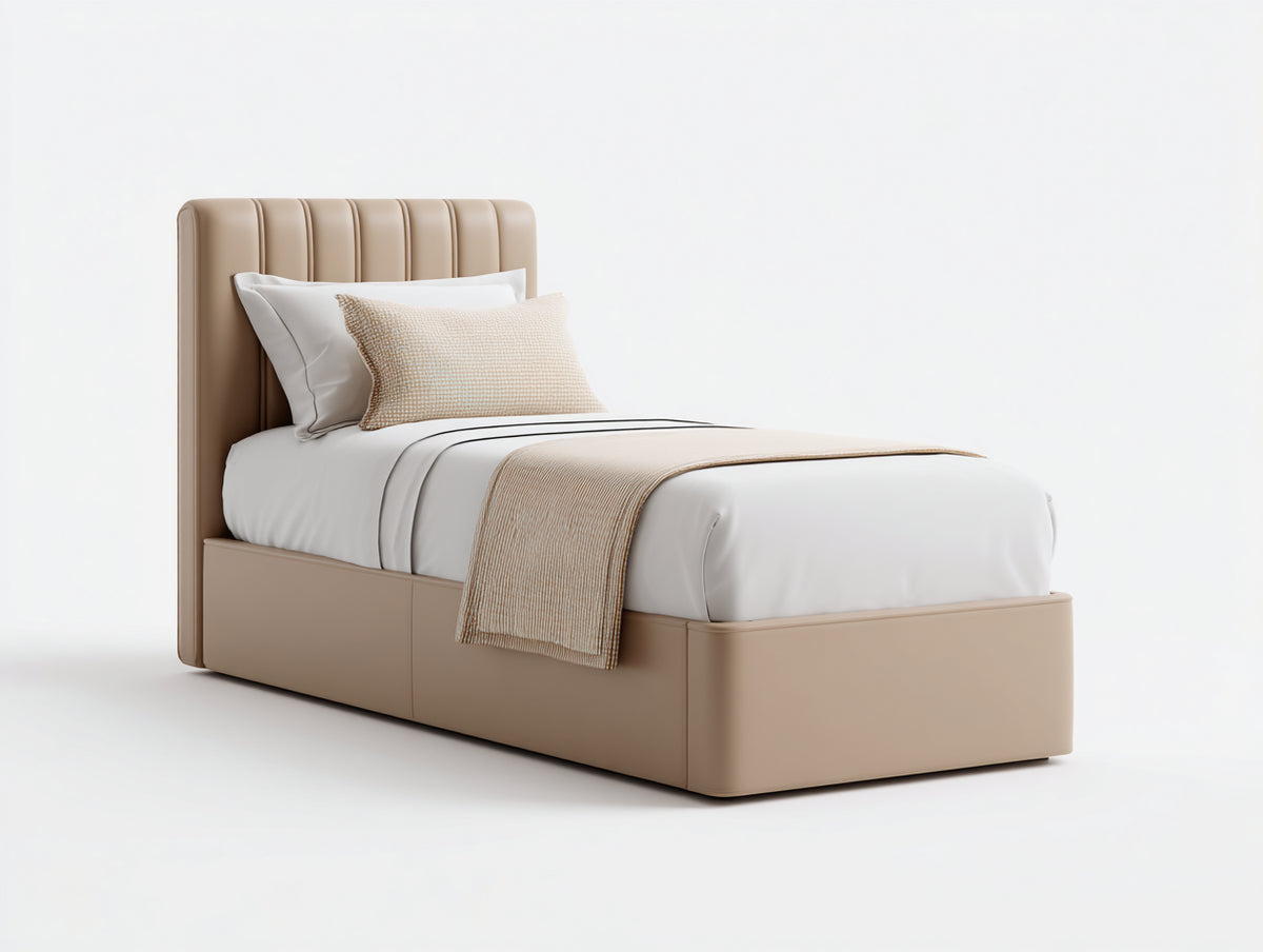 Lit simple - Similicuir - 210 x 105 x 115 cm - Taupe - Style moderne