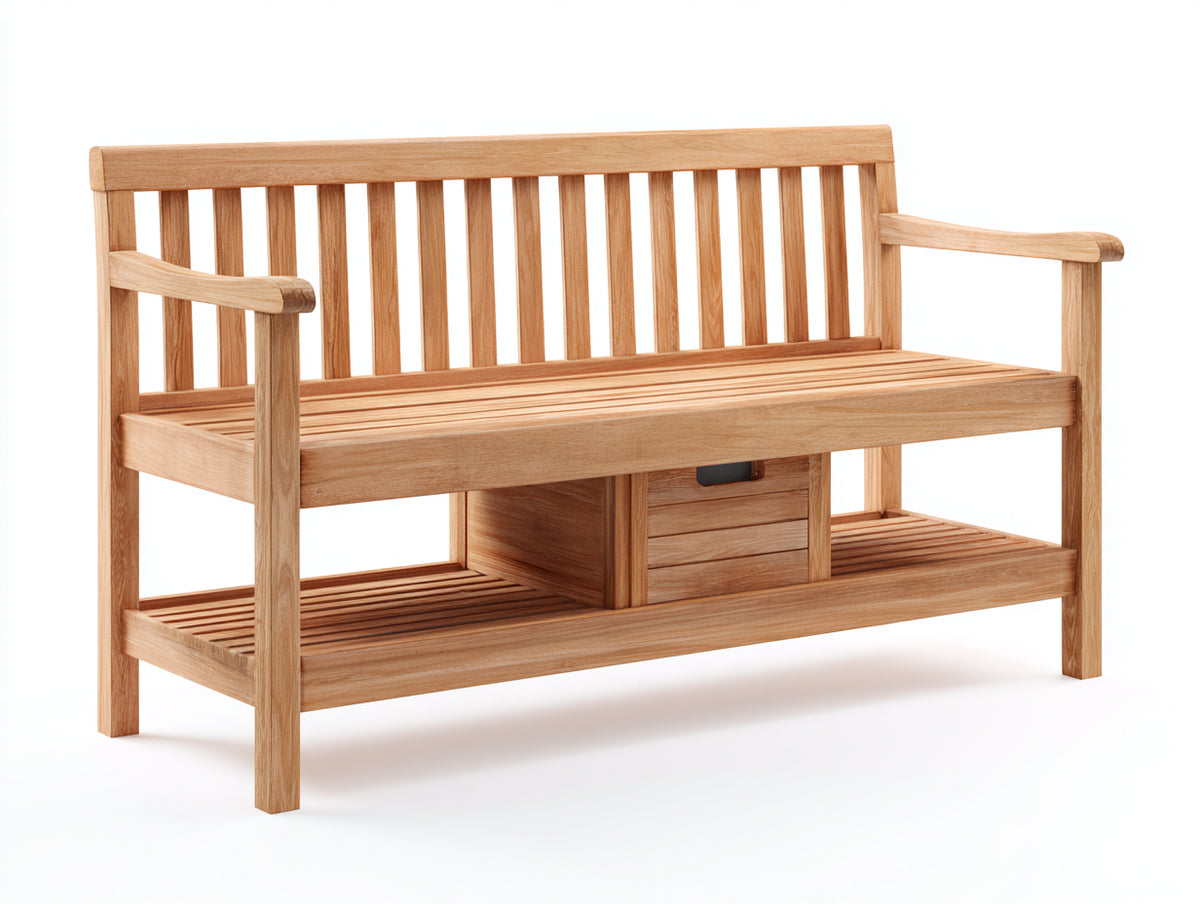 Banc de jardin - Bois - 160 x 63 x 92 cm - Marron clair - Style contemporain avec rangement