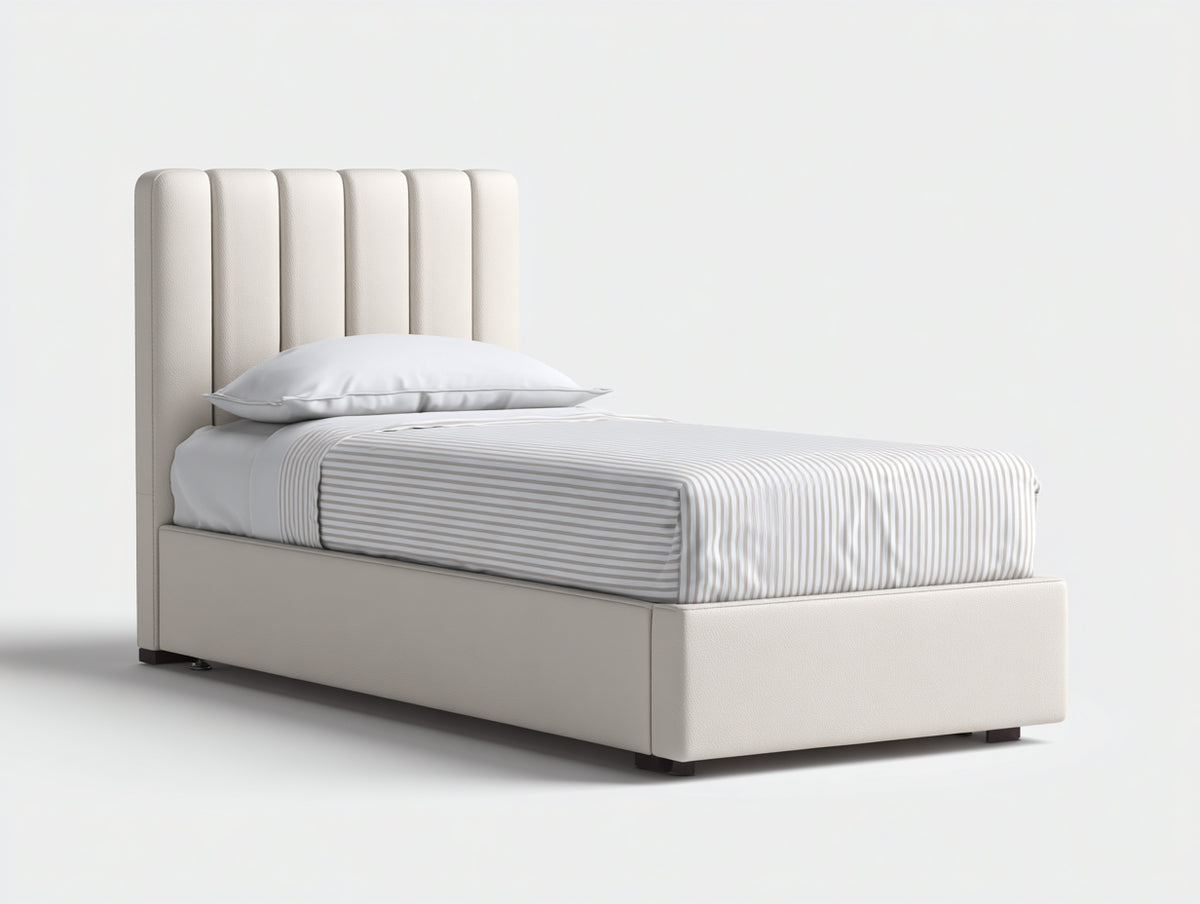 Lit simple - Similicuir - 208 x 104 x 114 cm - Blanc ivoire - Style minimaliste