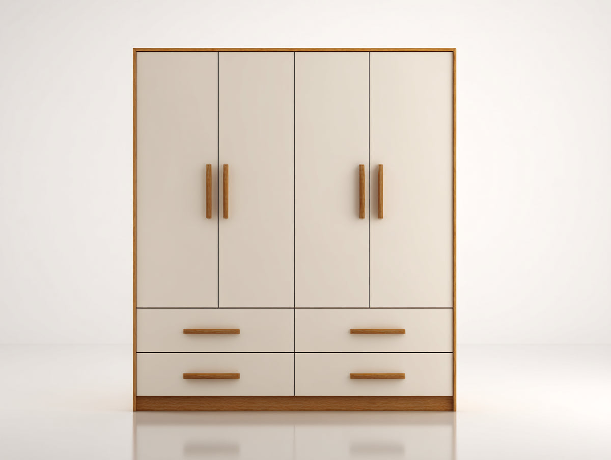 Armoire - Bois - 150 x 60 x 200 cm - Blanc crème-Bois naturel - Style contemporain