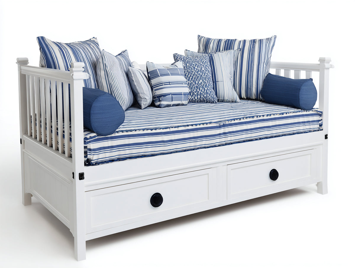 Canapé lit - Bois - 205 x 97 x 92 cm - Blanc - Style bord de mer