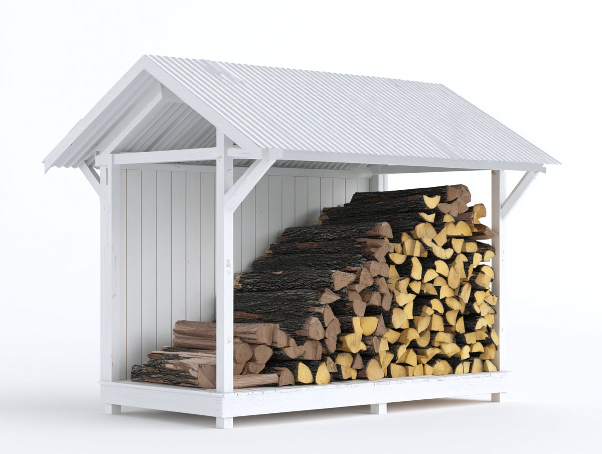 Abri à bûches - Bois - 228 x 108 x 208 cm - Blanc - Style chalet contemporain