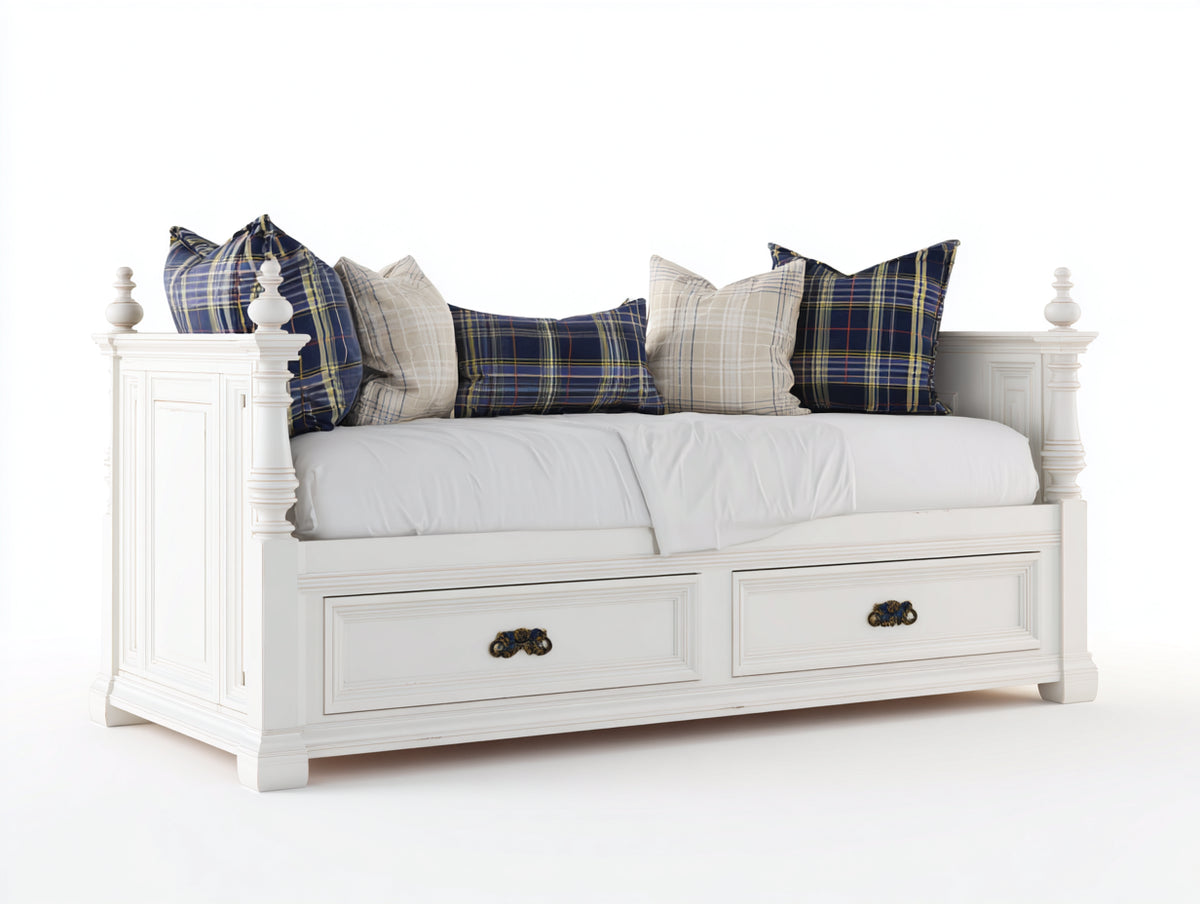 Canapé lit - Bois - 210 x 100 x 105 cm - Blanc ivoire - Style classique